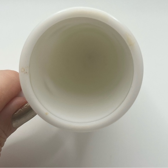 milk glass mug on pedestal green toile design demitasse by Avon cup with handle - Picture 8 of 8